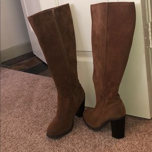 Brown high calf suede boots